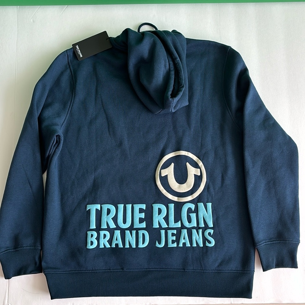 True Religion Brand Jeans Dress Blue Puff Print Pullover Hoodie style 107833